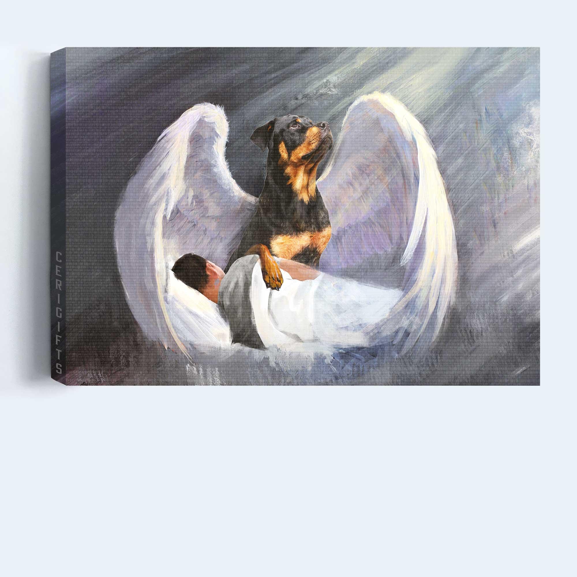 Rottweiler Landscape Canvas- Sleeping man, Rottweiler, Beautiful Wings, I'll protect you - Gift for dog lover- Dog Landscape Canvas Prints, Wall Art - Image 2