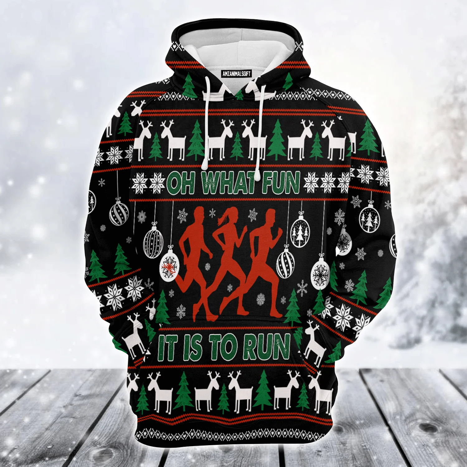 Running Premium Christmas Hoodie, Running Oh What Fun It Is Run Christmas Unisex Hoodie For Men & Women - Perfect Gift For Christmas, Friends, Family - Image 2
