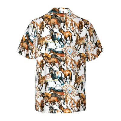 Running Wild Horse With Tribal Texture Hawaiian Shirt, Horses Aloha Shirt For Men - Perfect Gift For Horse Lovers, Husband, Boyfriend, Friend, Family - Image 3