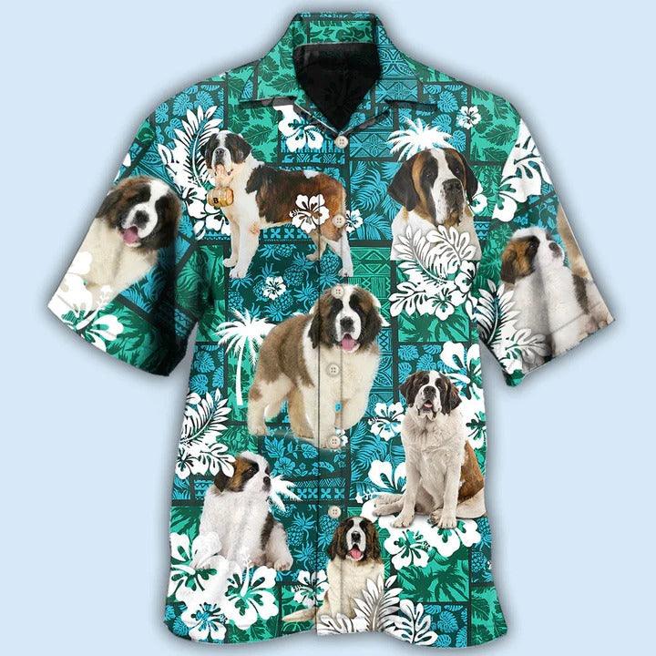 Saint Bernard Aloha Hawaii Shirt - Tropical Dog Green Lovely Hawaiian Shirt For Summer - Perfect Gift For Dog Lovers, Friend, Family - Image 2