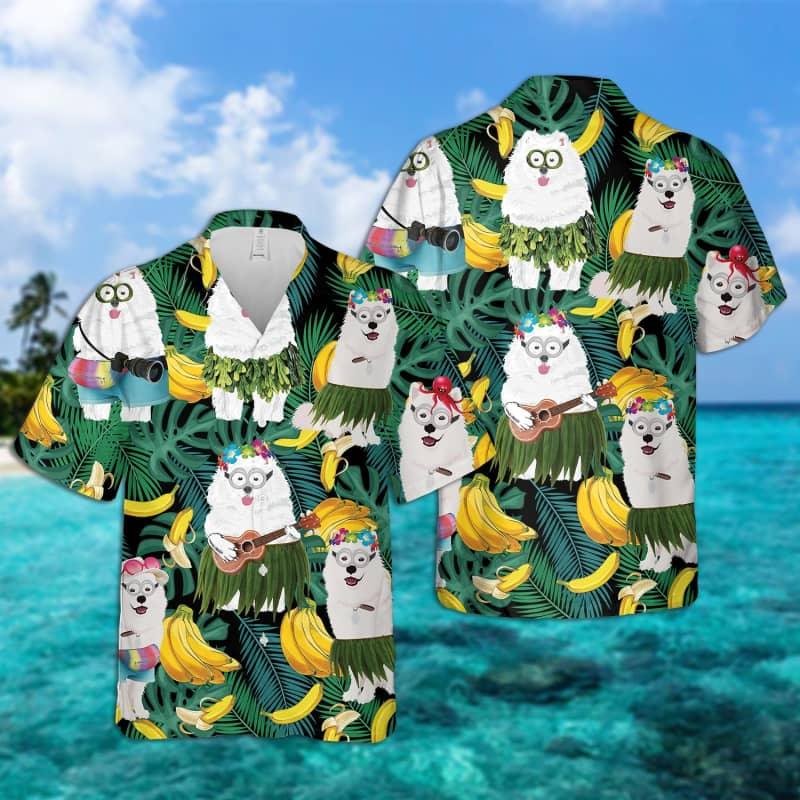 Samoyed Hawaiian Shirt, Tropical Leaves Hawaiian Shirt For Men - Perfect Gift For Samoyed Lovers, Husband, Boyfriend, Friend, Family