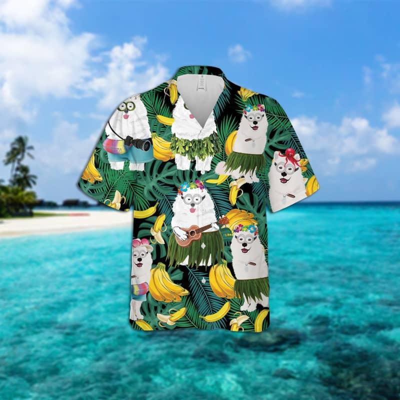 Samoyed Hawaiian Shirt, Tropical Leaves Hawaiian Shirt For Men - Perfect Gift For Samoyed Lovers, Husband, Boyfriend, Friend, Family - Image 2