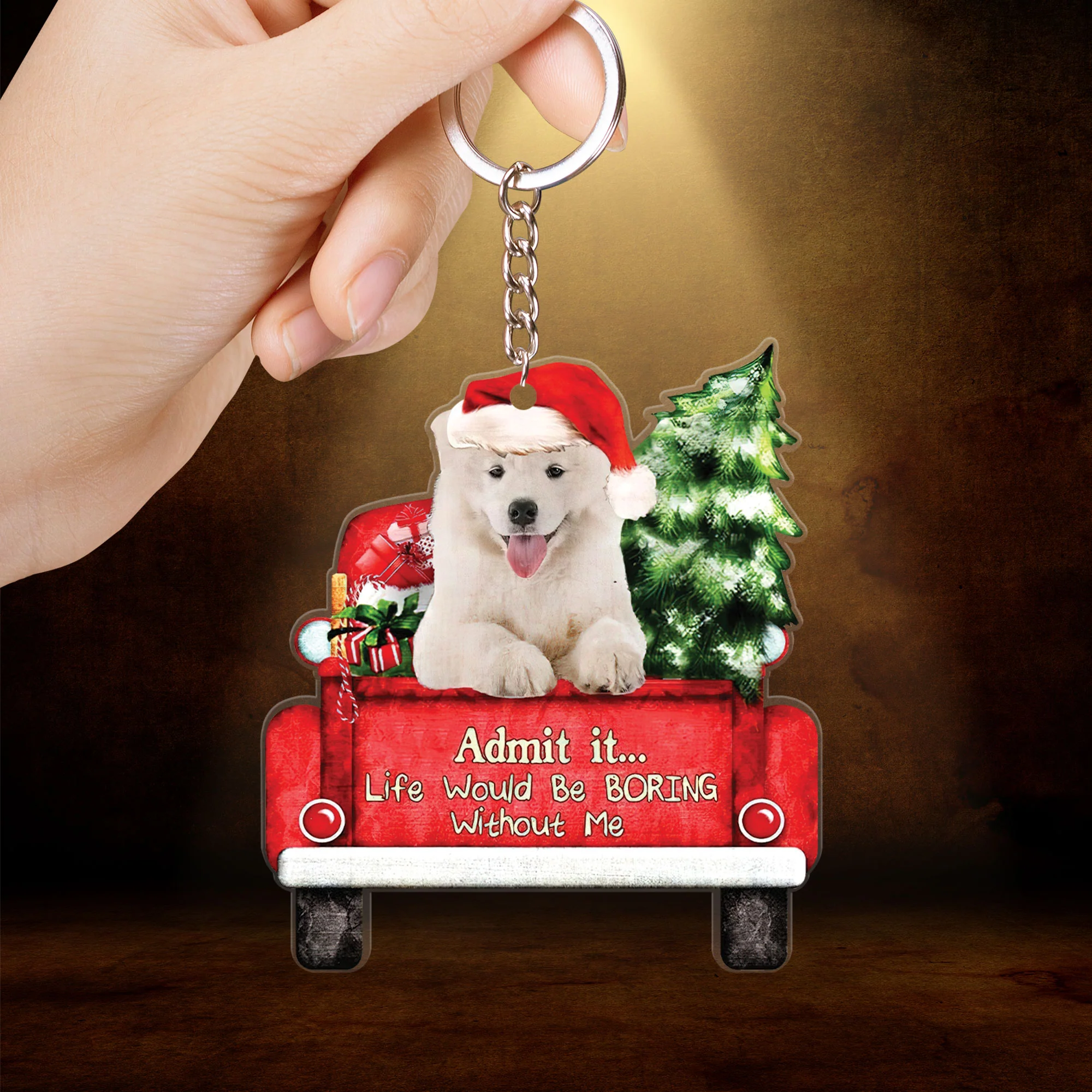 Samoyed On The Red Truck Christmas Acrylic Keychain, Best Gift For Samoyed Lovers, Dog Lovers - Image 2