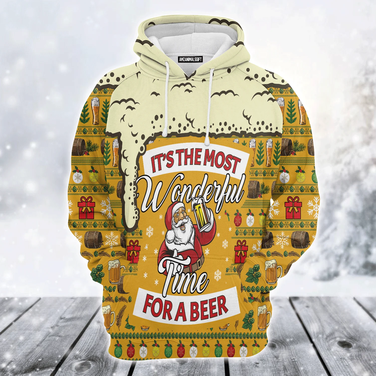 Santa & Beer Premium Christmas Hoodie, Christmas Most Wonderful Time For Beer Unisex Hoodie For Men & Women - Perfect Gift For Christmas, Beer Lover - Image 2