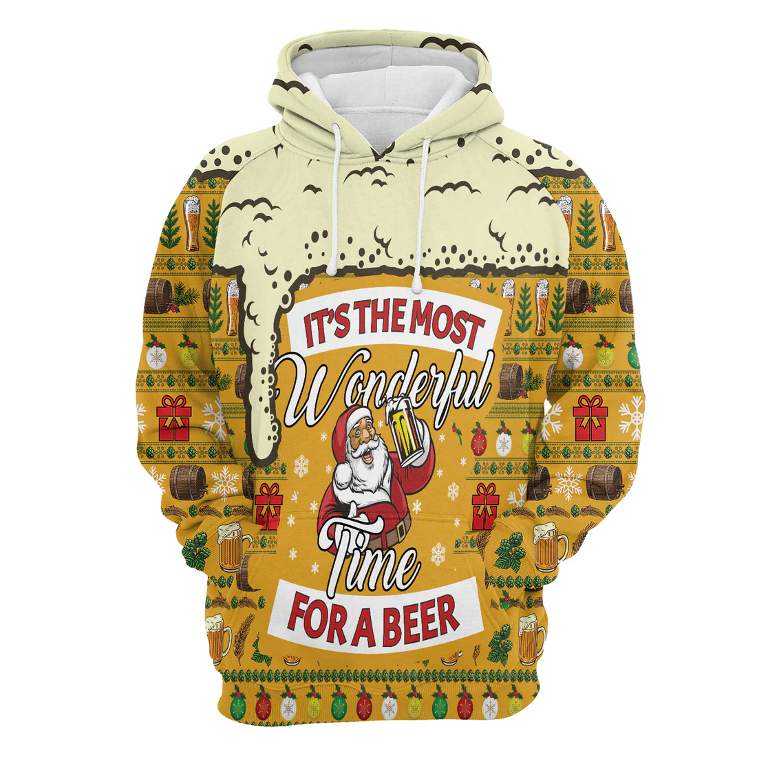 Santa & Beer Premium Christmas Hoodie, Christmas Most Wonderful Time For Beer Unisex Hoodie For Men & Women - Perfect Gift For Christmas, Beer Lover - Image 4