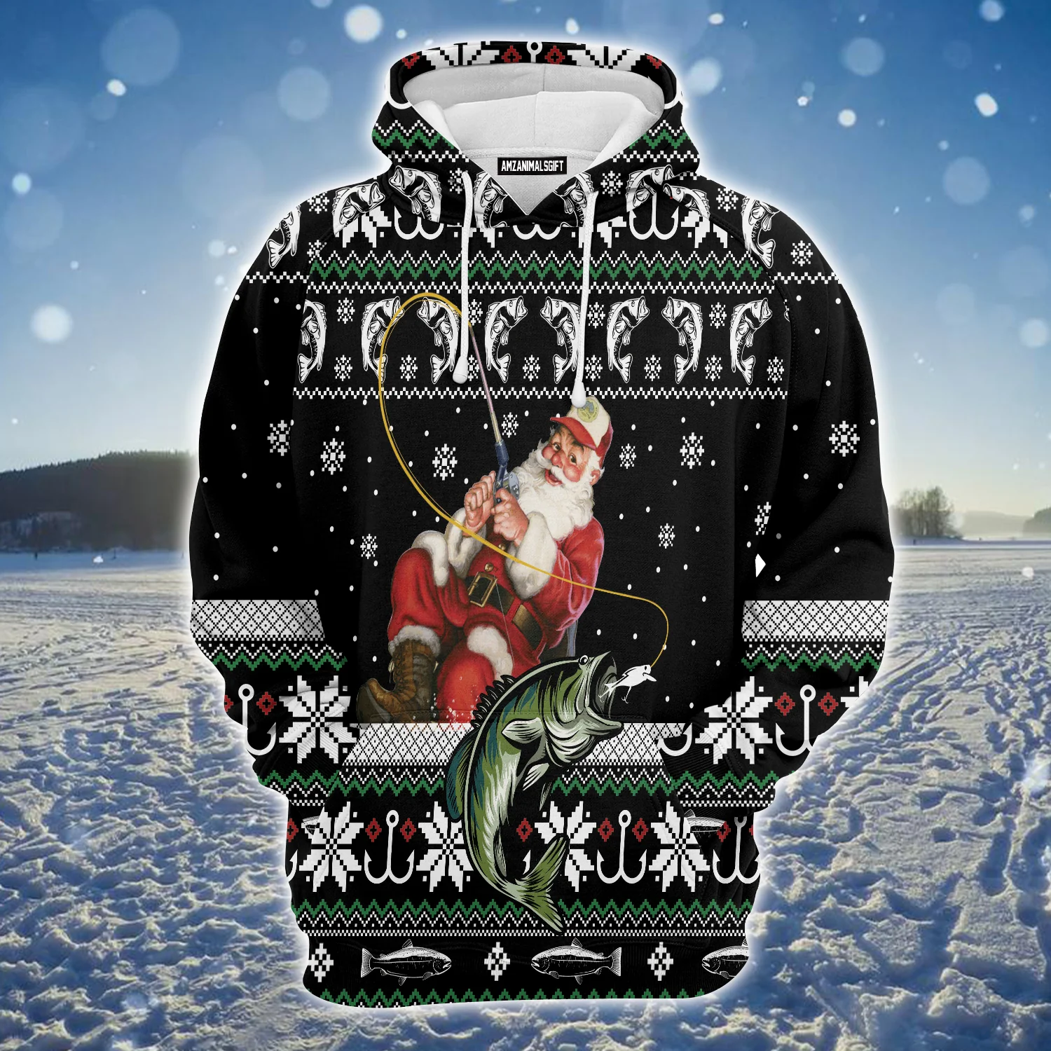 Santa Claus Fishing Premium Christmas Hoodie, Merry Christmas Unisex Hoodie For Men & Women - Perfect Gift For Christmas, Fisherman, Fishing Lovers - Image 2