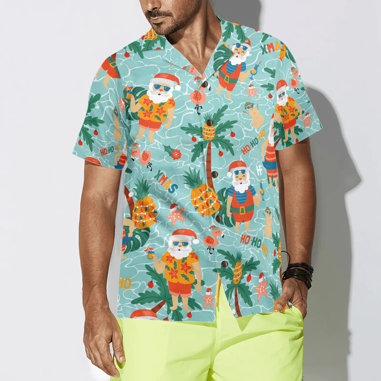 Santa Claus Hawaiian Shirt, Pineapple With Santa Claus On Sea Beach Aloha Shirt, Colorful Summer Aloha Shirt For Men Women, Gift For Friend, Team, Family - Image 4