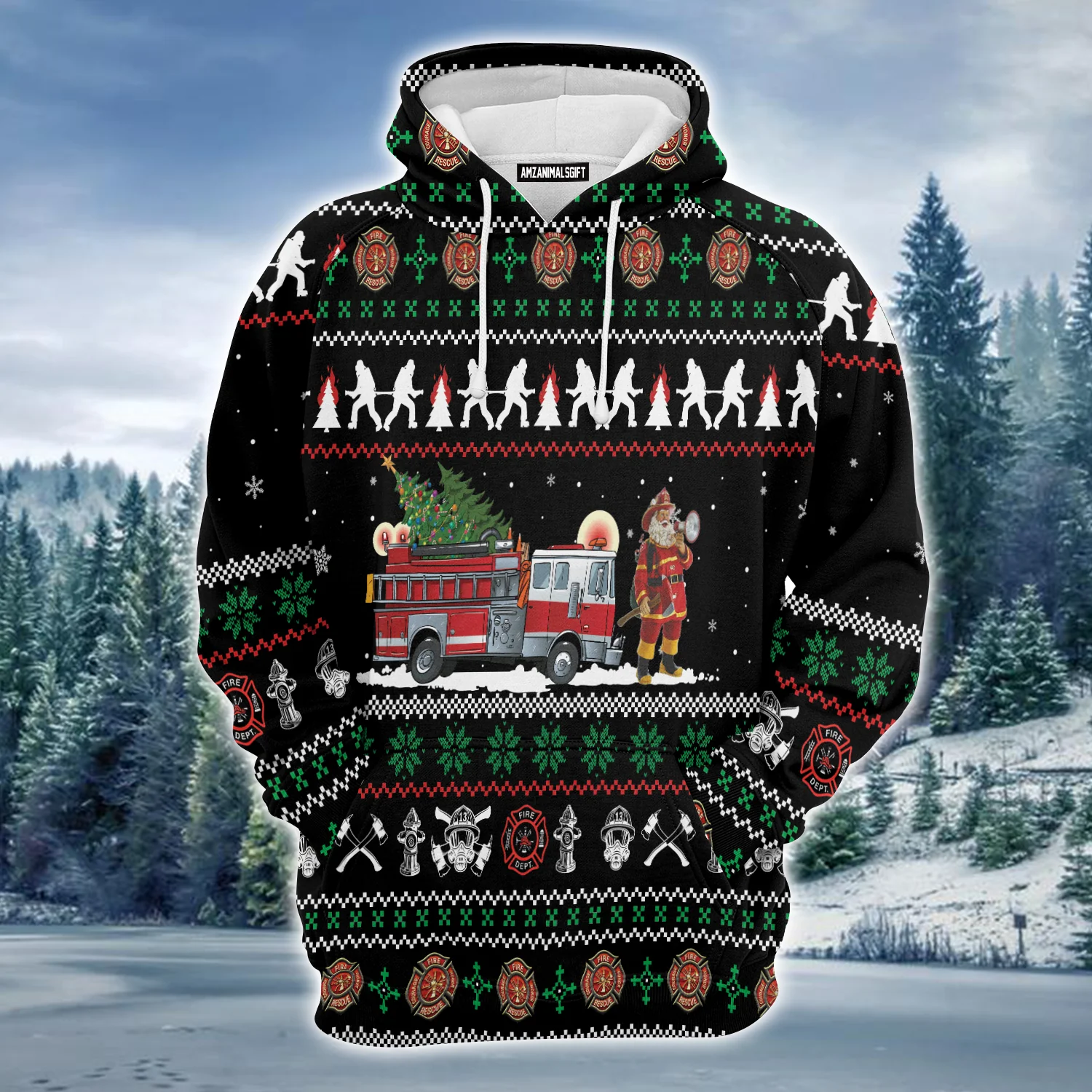 Santa Claus Premium Christmas Hoodie, Firefighter Xmas Unisex Hoodie For Men & Women - Perfect Gift For Christmas, Firefighter, Friends, Family - Image 2