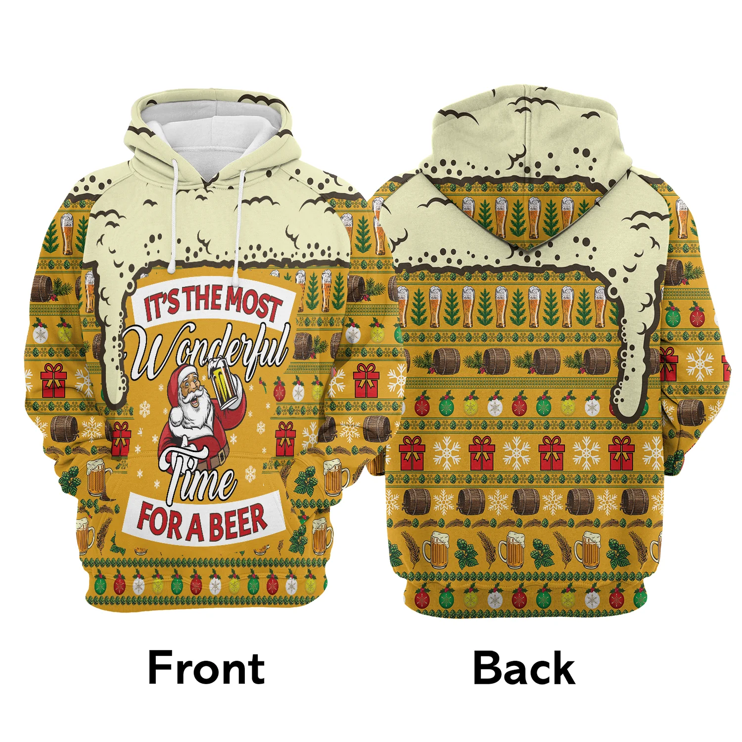 Santa Claus Premium Christmas Hoodie, It's Most Wonderful Time For Beer Unisex Hoodie For Men & Women - Perfect Gift For Christmas, Beer Lovers - Image 3