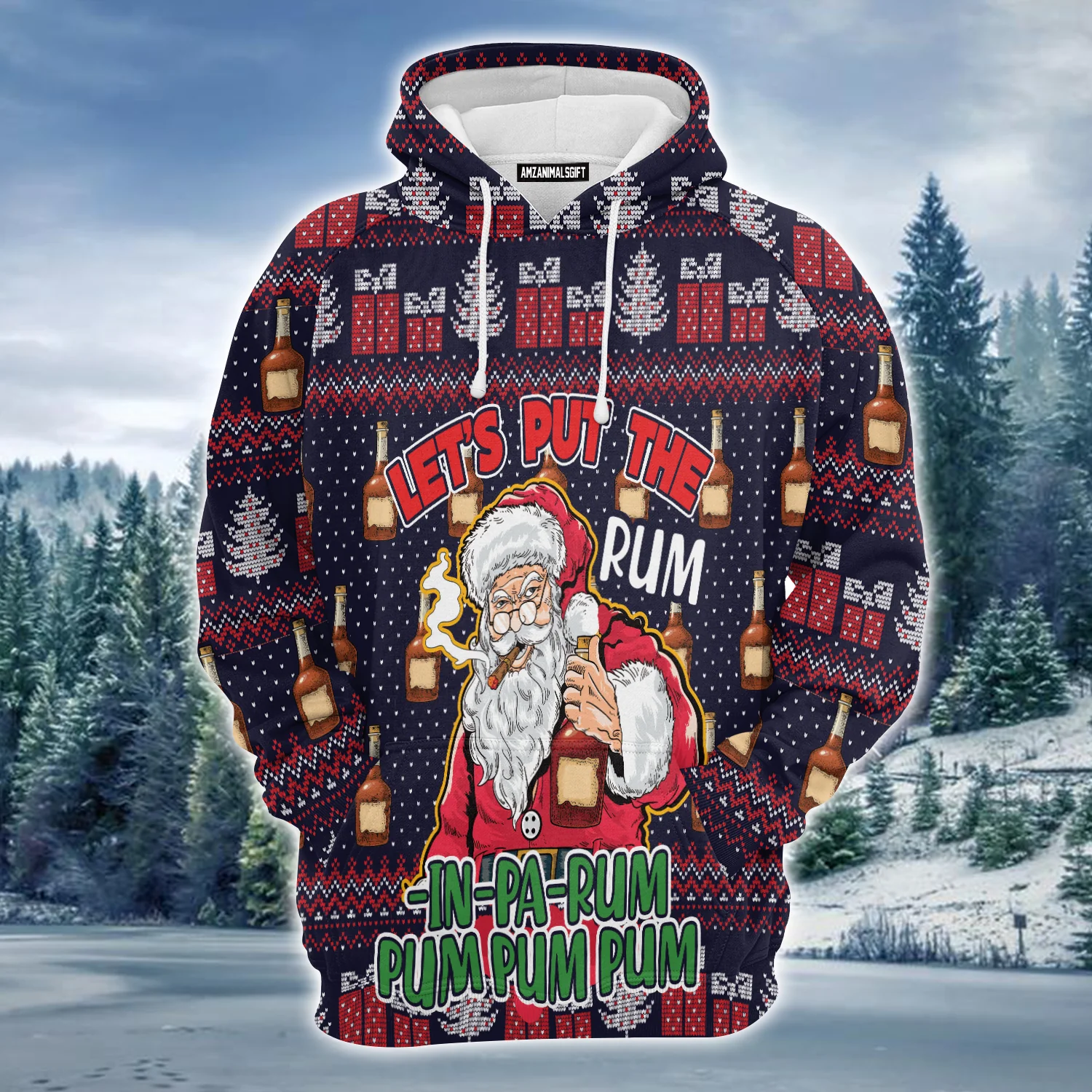 Santa Claus Premium Christmas Hoodie, Let's Put The Rum-in-pa-rum Pum Pum Pum Unisex Hoodie For Men & Women - Perfect Gift For Christmas, Friends - Image 2