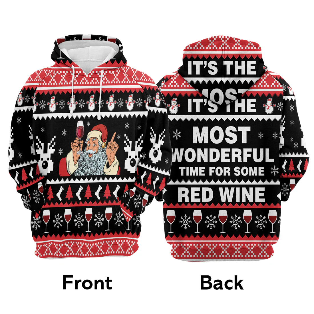 Santa Drinking Premium Christmas Hoodie, Santa Drinking Red Wine  Unisex Hoodie For Men & Women - Perfect Gift For Christmas, Friends, Family - Image 3