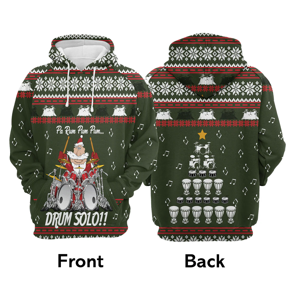 Santa Drum Premium Christmas Hoodie, Funny Santa Drum Solo Unisex Hoodie For Men & Women - Perfect Gift For Christmas, Friends, Family - Image 3