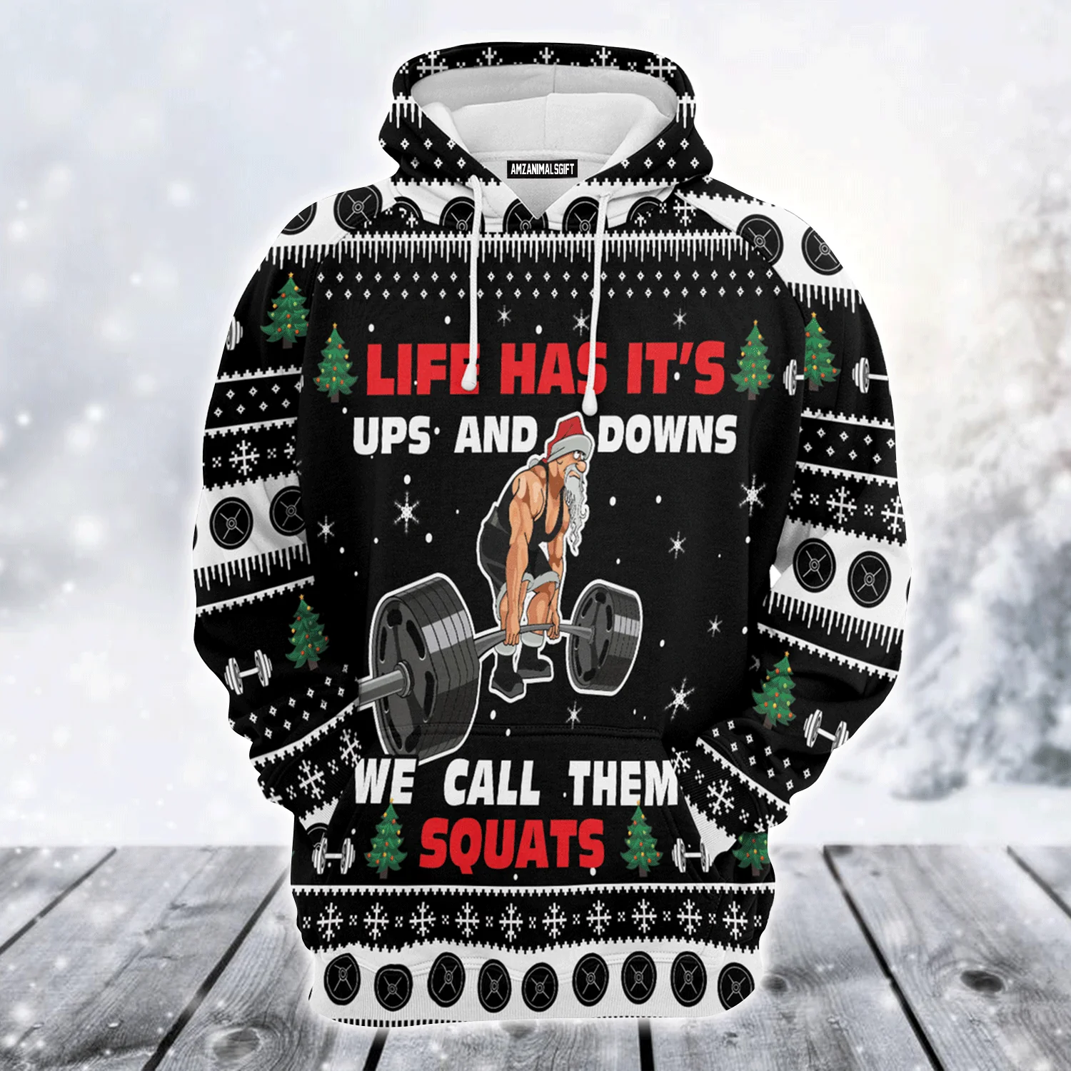 Santa Loves Gym Premium Christmas Hoodie, Life Has It's Ups & Downs Unisex Hoodie For Men & Women - Perfect Gift For Christmas, Family - Image 2