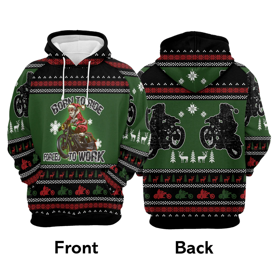 Santa Premium Christmas Hoodie, Born To Ride Forced To Work Unisex Hoodie For Men & Women - Perfect Gift For Christmas, Motorbike Lover - Image 3