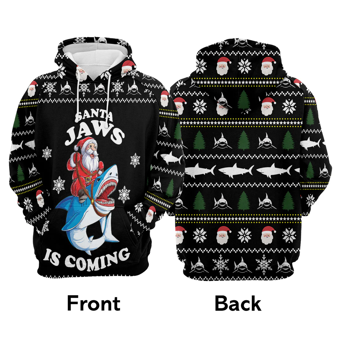 Santa Premium Christmas Hoodie, Santa Jaws Is Coming Funny Unisex Hoodie For Men & Women - Perfect Gift For Christmas, Friends, Family - Image 3
