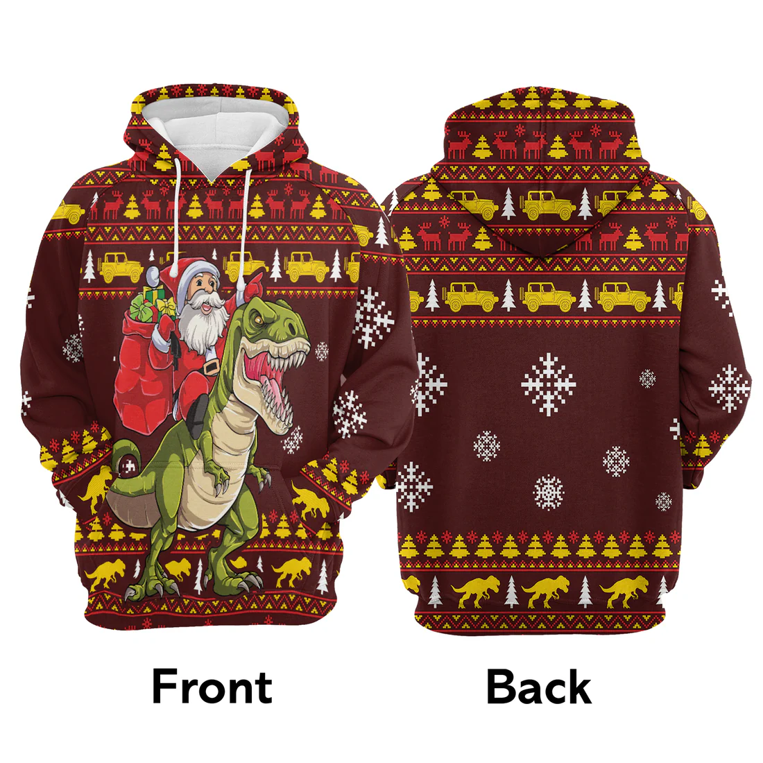 Santa Premium Christmas Hoodie, Santa Riding Dinosaur Funny Unisex Hoodie For Men & Women - Perfect Gift For Christmas, Friends, Family - Image 3