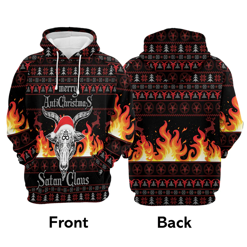 Satan Claus Premium Christmas Hoodie, Fire AntiChristmas Unisex Hoodie For Men & Women - Perfect Gift For Christmas, Friends, Family - Image 3