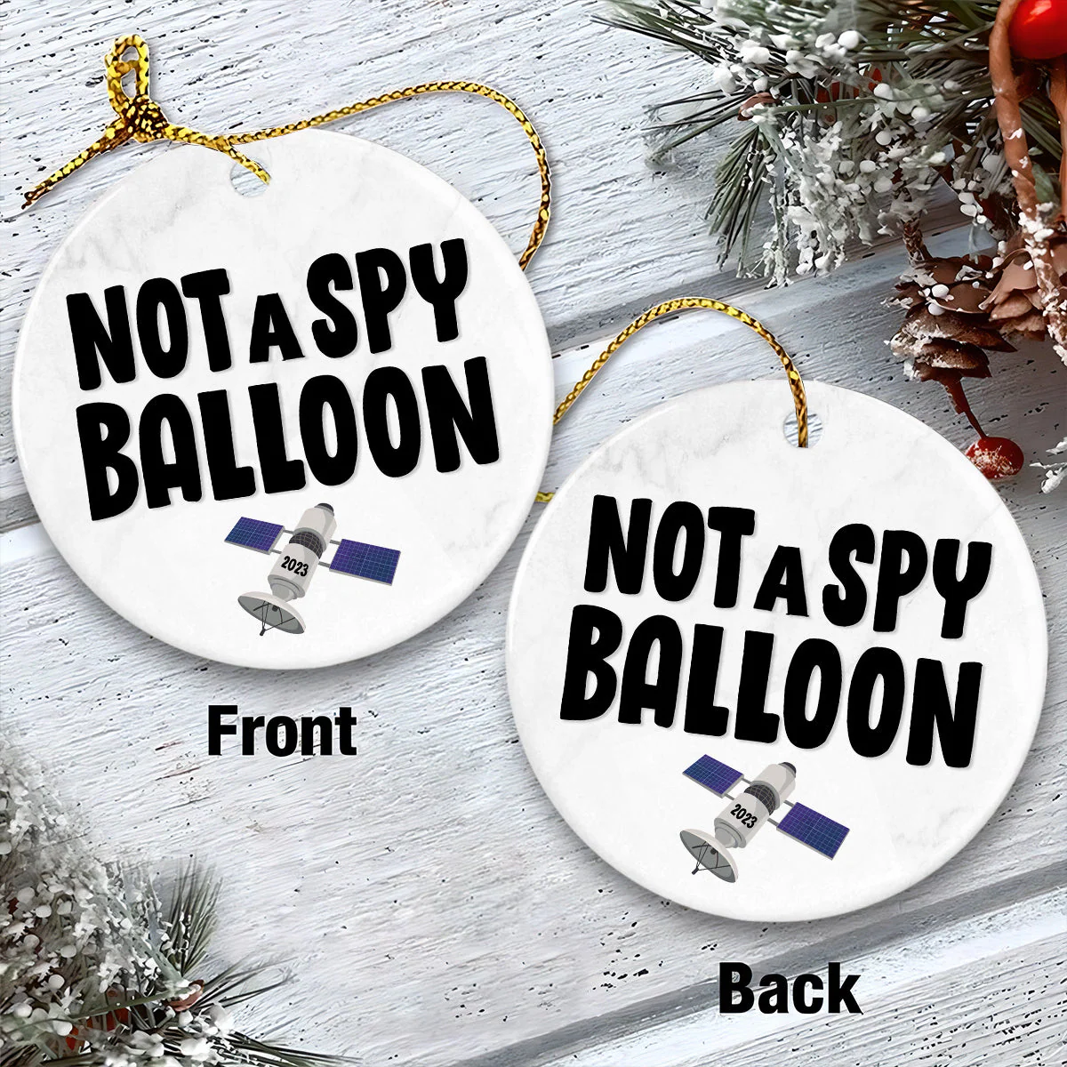 Satellite Ceramic Christmas Ornament - Not A Spy Balloon Satellite Circle Ceramic Ornament, Perfect Gift For Christmas, Holiday Decor - Image 3