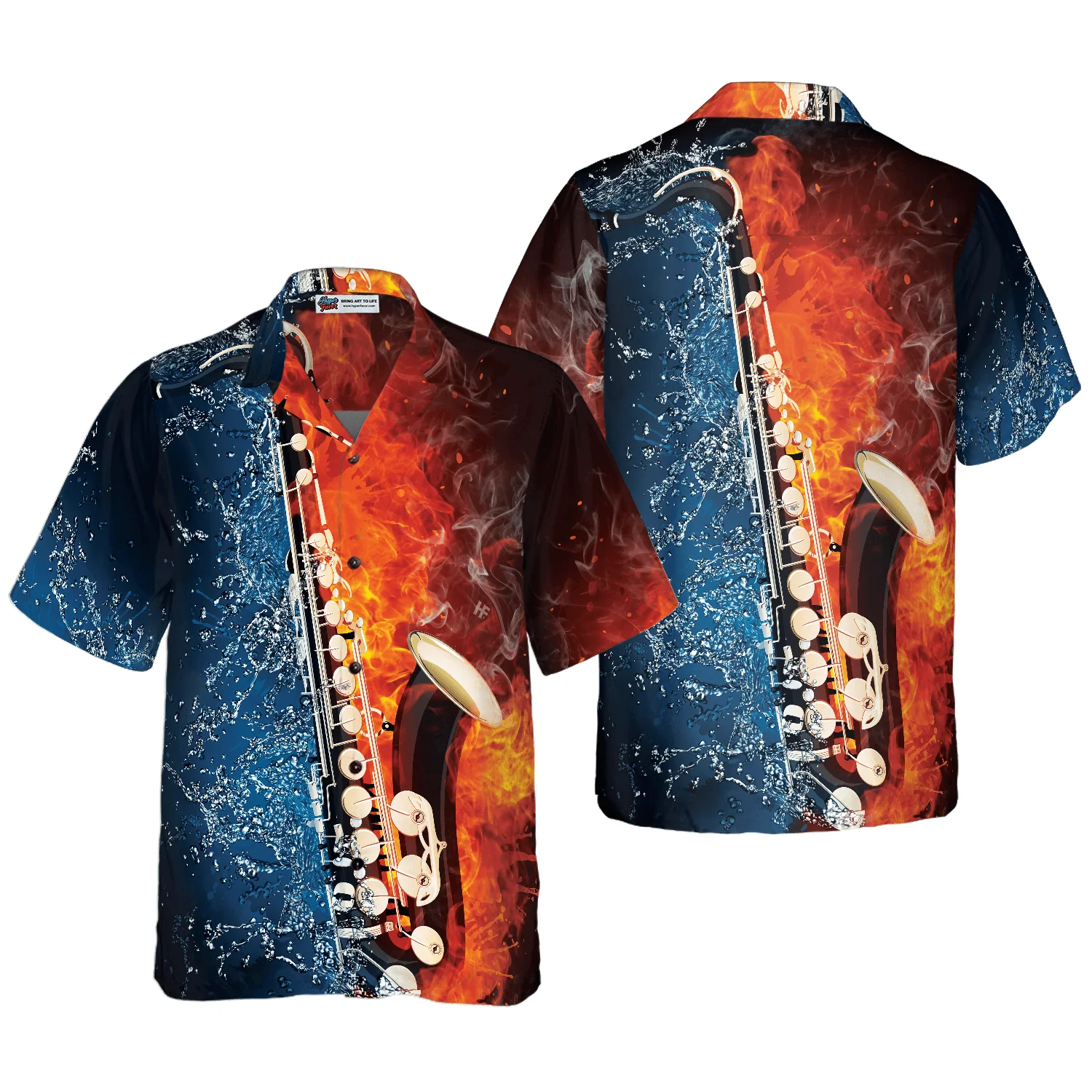 Saxophone Hawaiian Shirt, Saxophone With Water And Flame Hawaiian Shirt For Men Women, Gift For Friend, Family, Saxophone Music Lovers