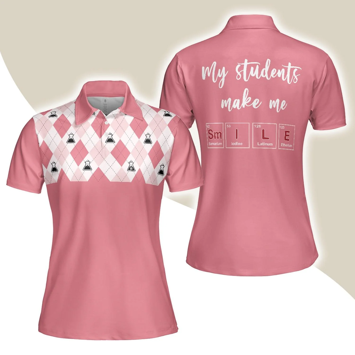 Science Teacher Women Polo Shirt, My Students Make Me Smile, Pink Argyle Pattern Women Polo Shirts - Perfect Gift For Teacher, Ladies, Teacher's Day