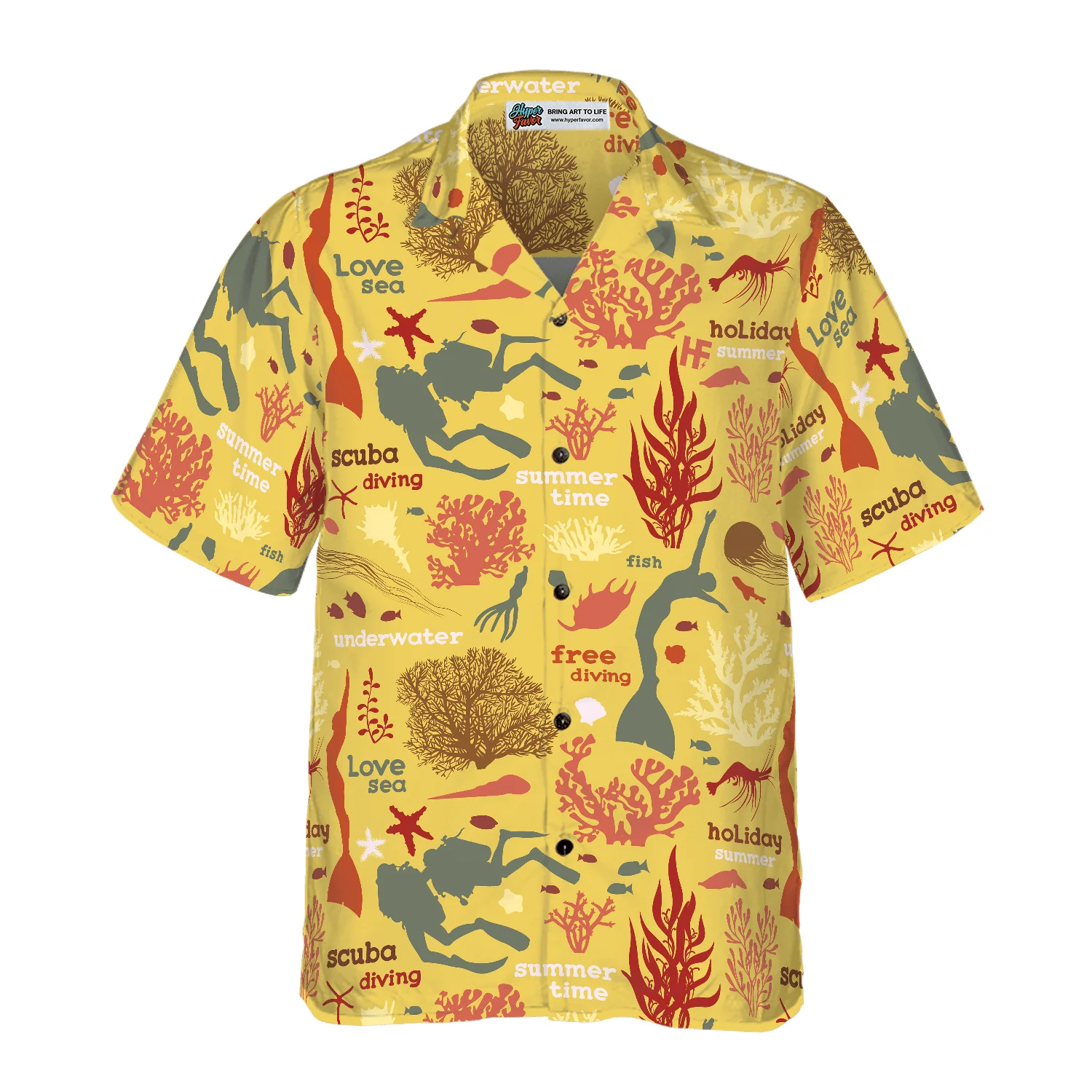 Scuba Diver And Sea Pattern Yellow Hawaiian Shirt, Colorful Summer Aloha Shirt For Men Women, Gift For Friend, Team, Diving Lovers - Image 4