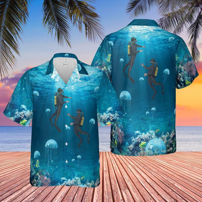 Scuba Diving Aloha Hawaiian Shirts For Summer - Diving Ocean Life Hawaiian Set Outfits For Men Women - Gift For Scuba Diving Lovers, Friend, Family - Image 2