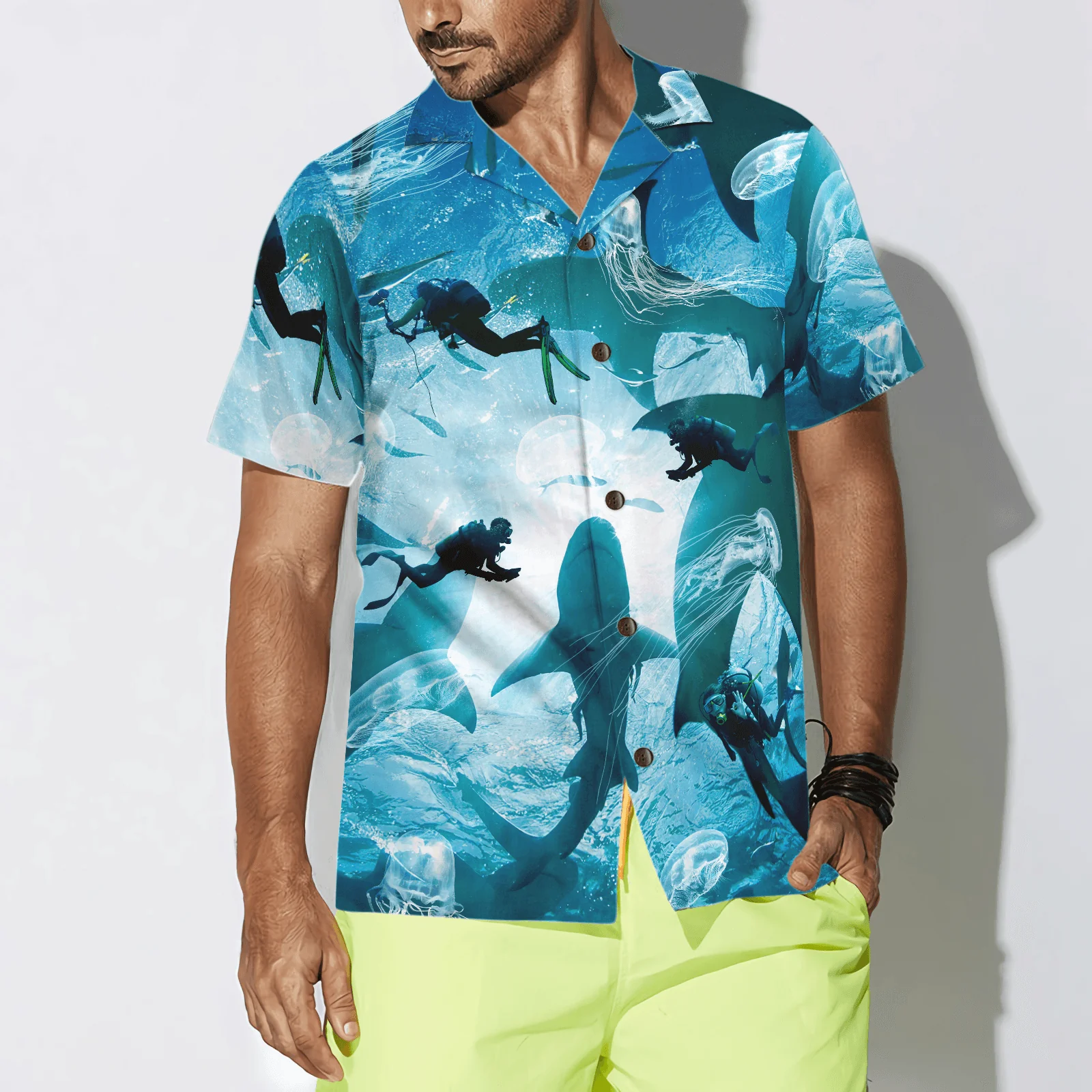 Scuba Diving With Sharks Hawaiian Shirt, Colorful Summer Aloha Shirt For Men Women, Gift For Friend, Team, Diving Lovers - Image 3