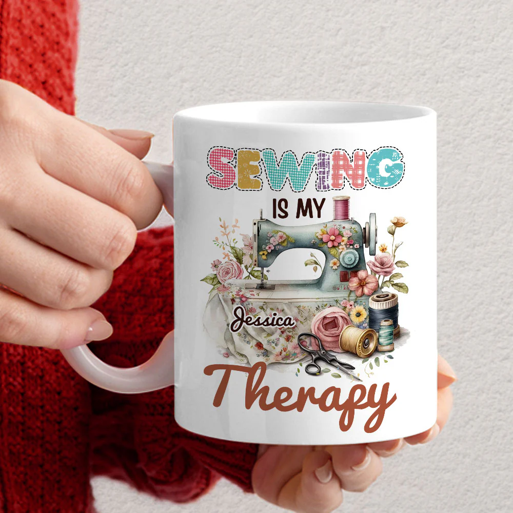 Sewing Mug Customized Name Sewing Is My Therapy, Best Christmas Mug Gift Idea For Sewing Lovers - Image 6