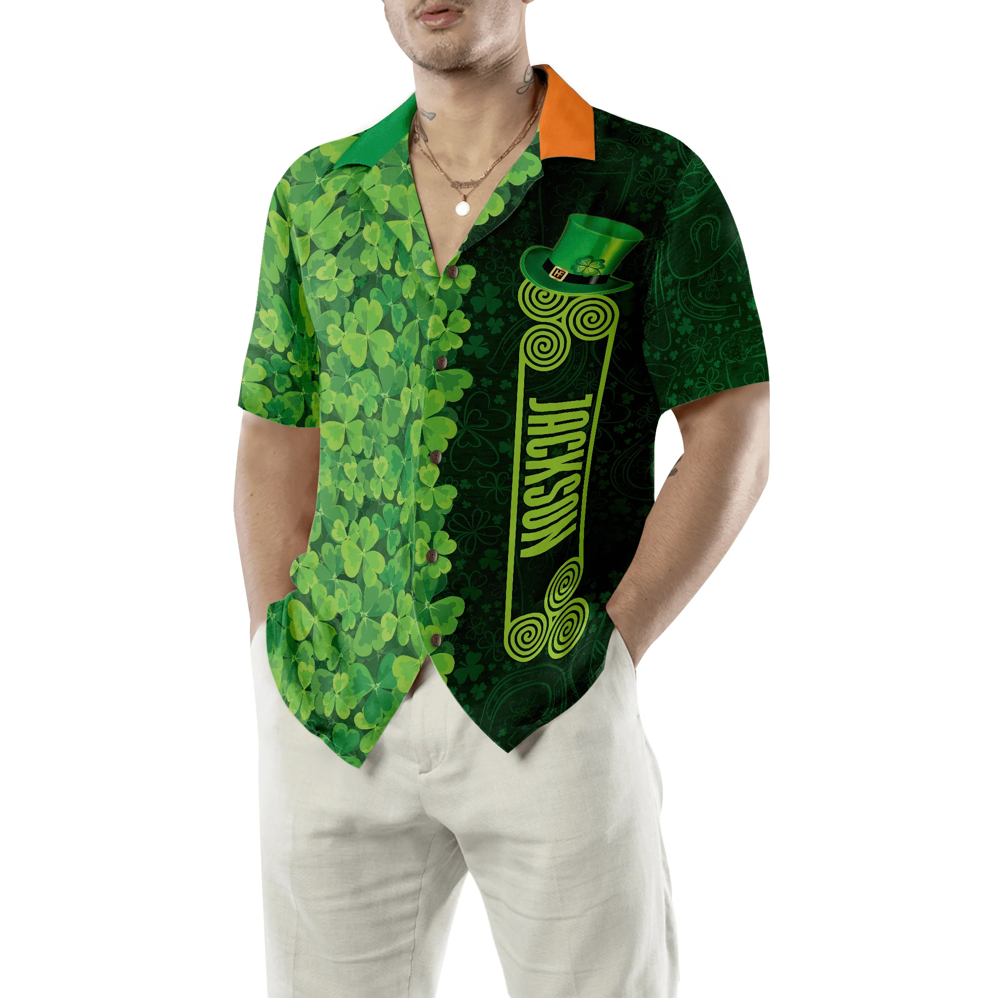 Shamrock Happy Saint Patrick's Day Irish Ireland Custom Name Hawaiian Shirt, Personalized Colorful Summer Aloha Shirts For Men Women - Image 5