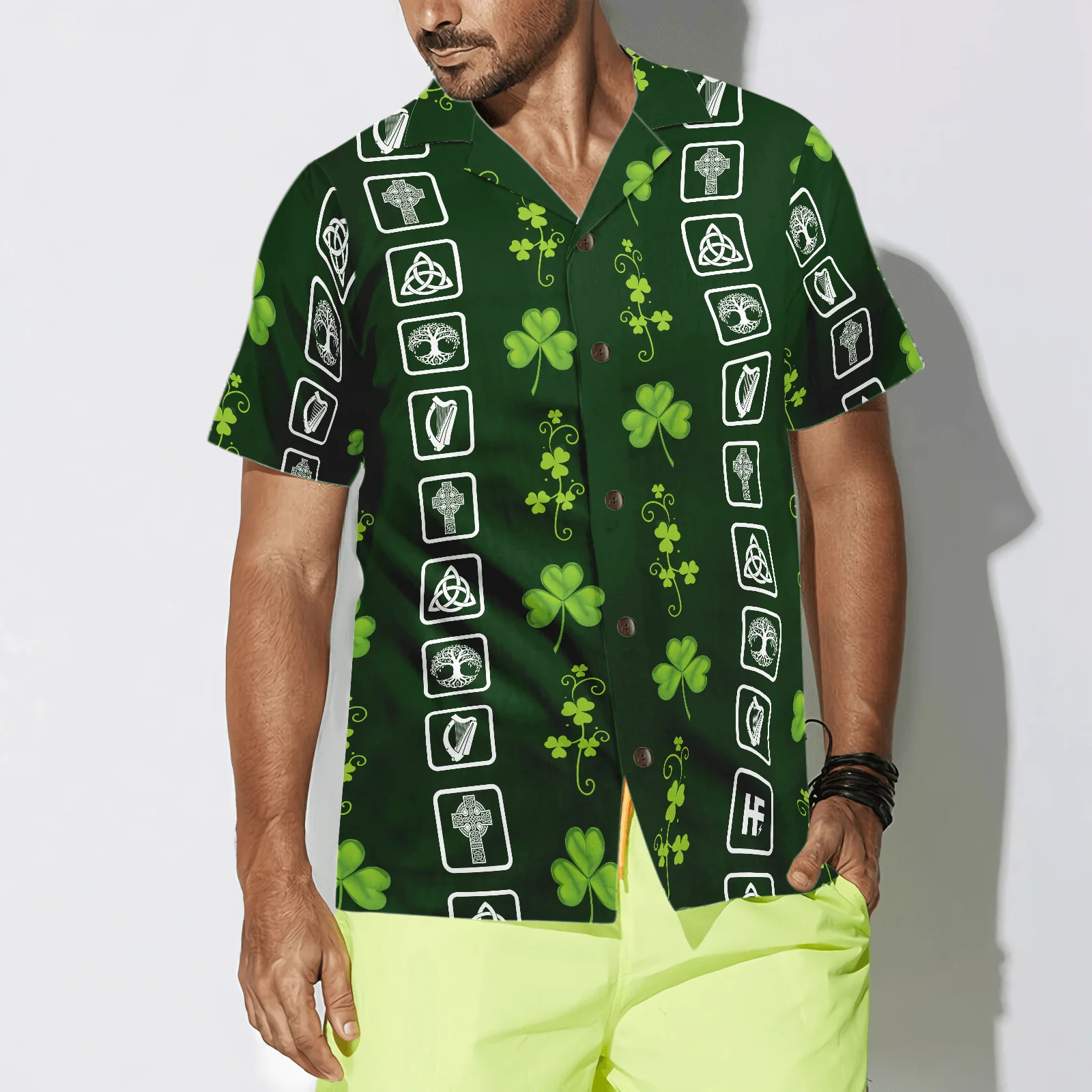 Shamrock Irish Symbols Hawaiian Shirt, Colorful Summer Aloha Shirts For Men Women, Perfect Gift For Husband, Wife, St. Patrick's Day - Image 3