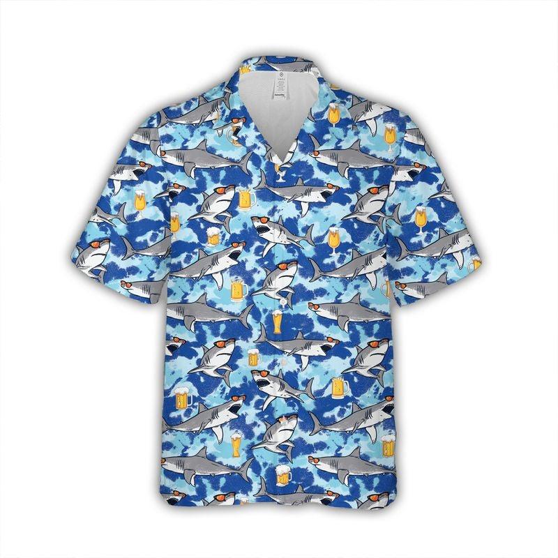 Shark Aloha Hawaiian Shirt - Funny Sharks Funny Hawaiian Shirt, Sharks And Beer Hawaiian Shirt For Men & Women, Shark Lover - Image 2
