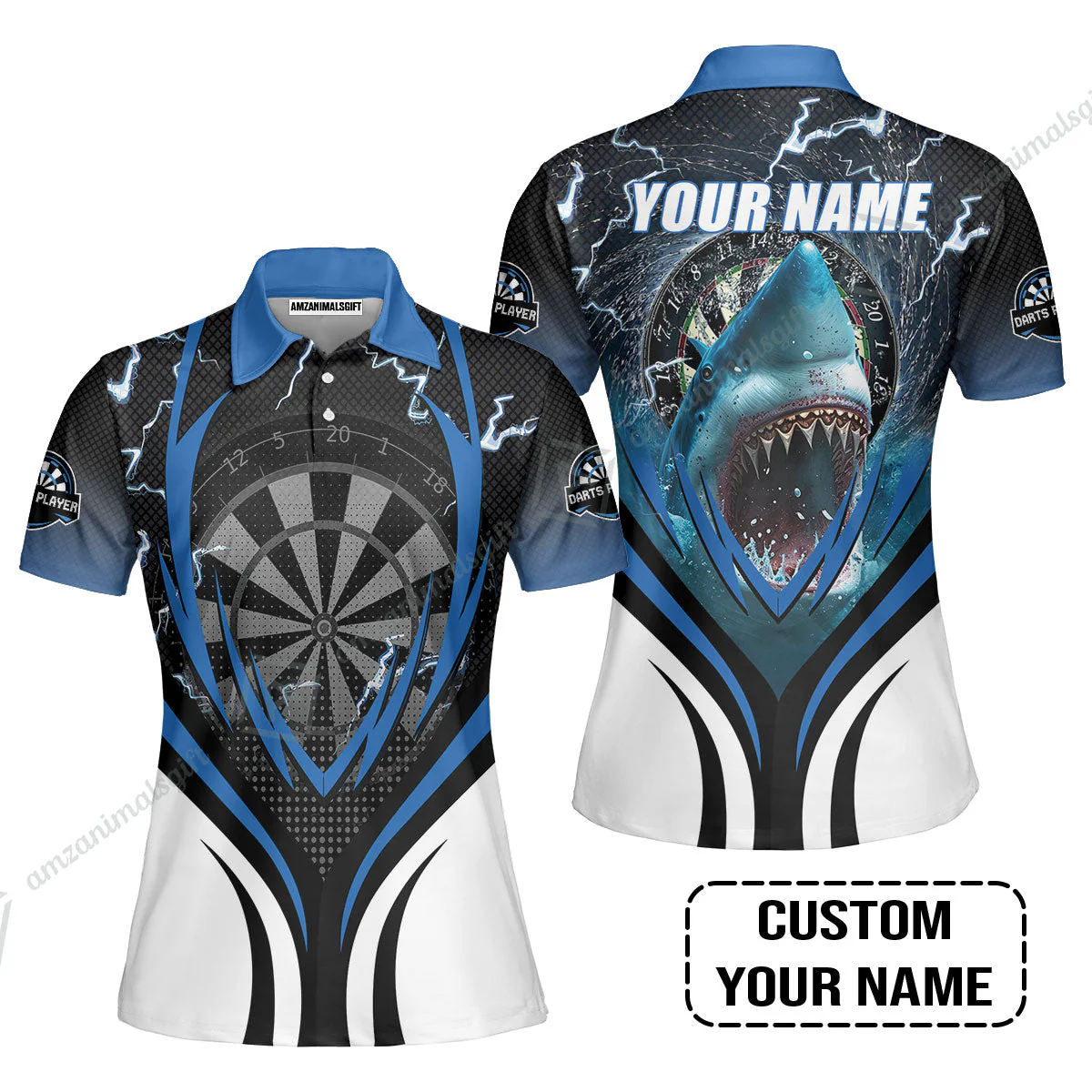 Shark And Darts Custom Name Hawaiian Shirt, Bullseye Dartboard Personalized Hawaiian Shirt - Image 3