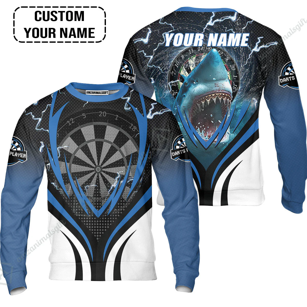 Shark And Darts Custom Name Hawaiian Shirt, Bullseye Dartboard Personalized Hawaiian Shirt - Image 4