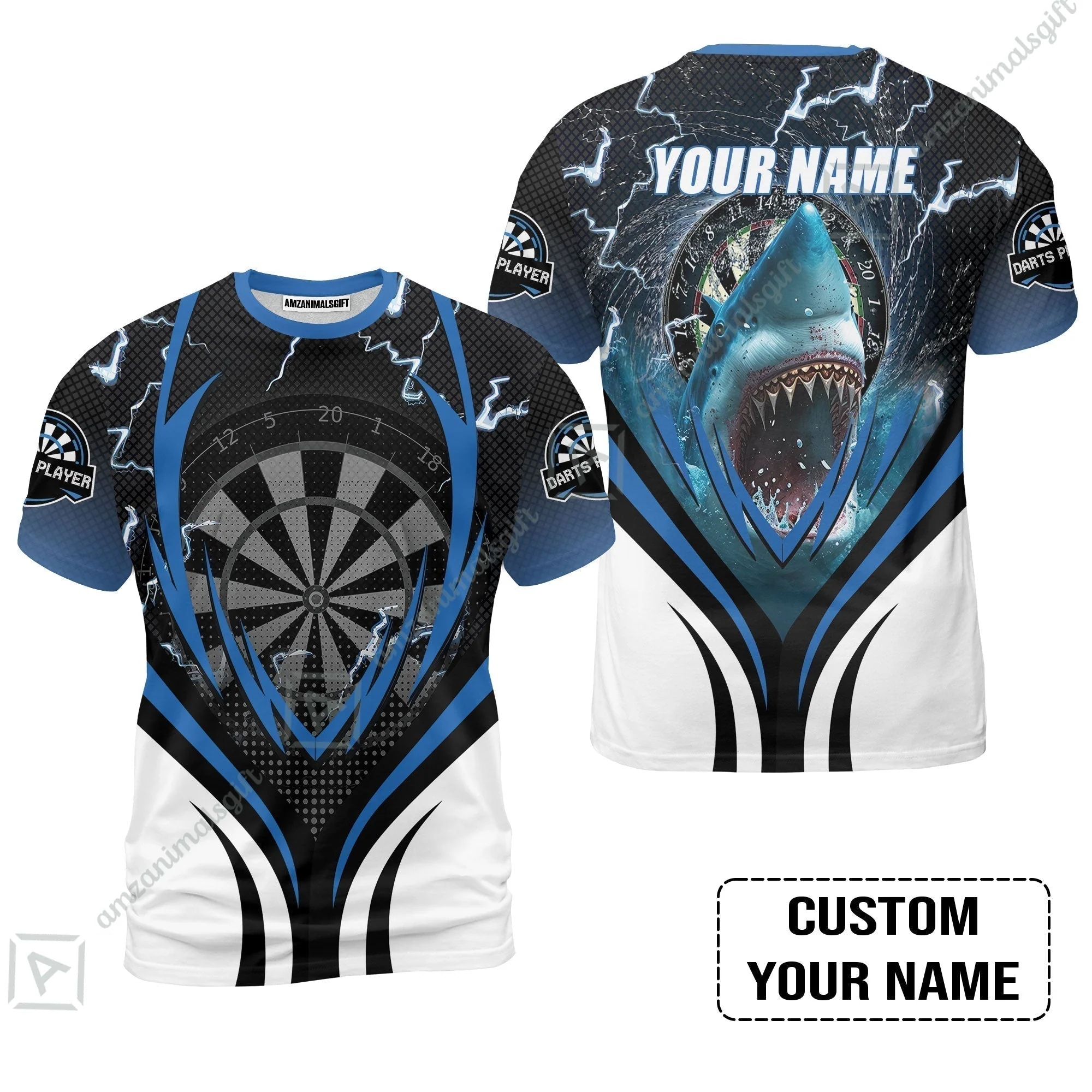 Shark And Darts Custom Name Hawaiian Shirt, Bullseye Dartboard Personalized Hawaiian Shirt - Image 9