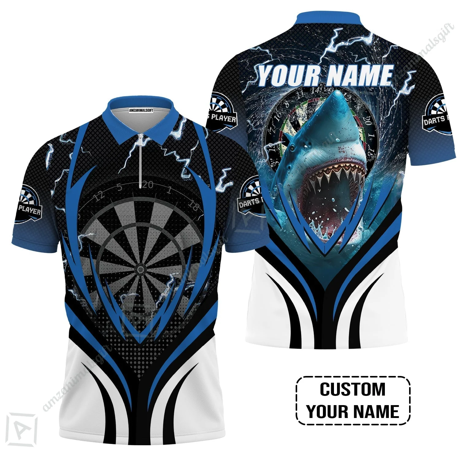 Shark And Darts Custom Name Hoodie, Bullseye Dartboard Personalized Hoodie - Image 3