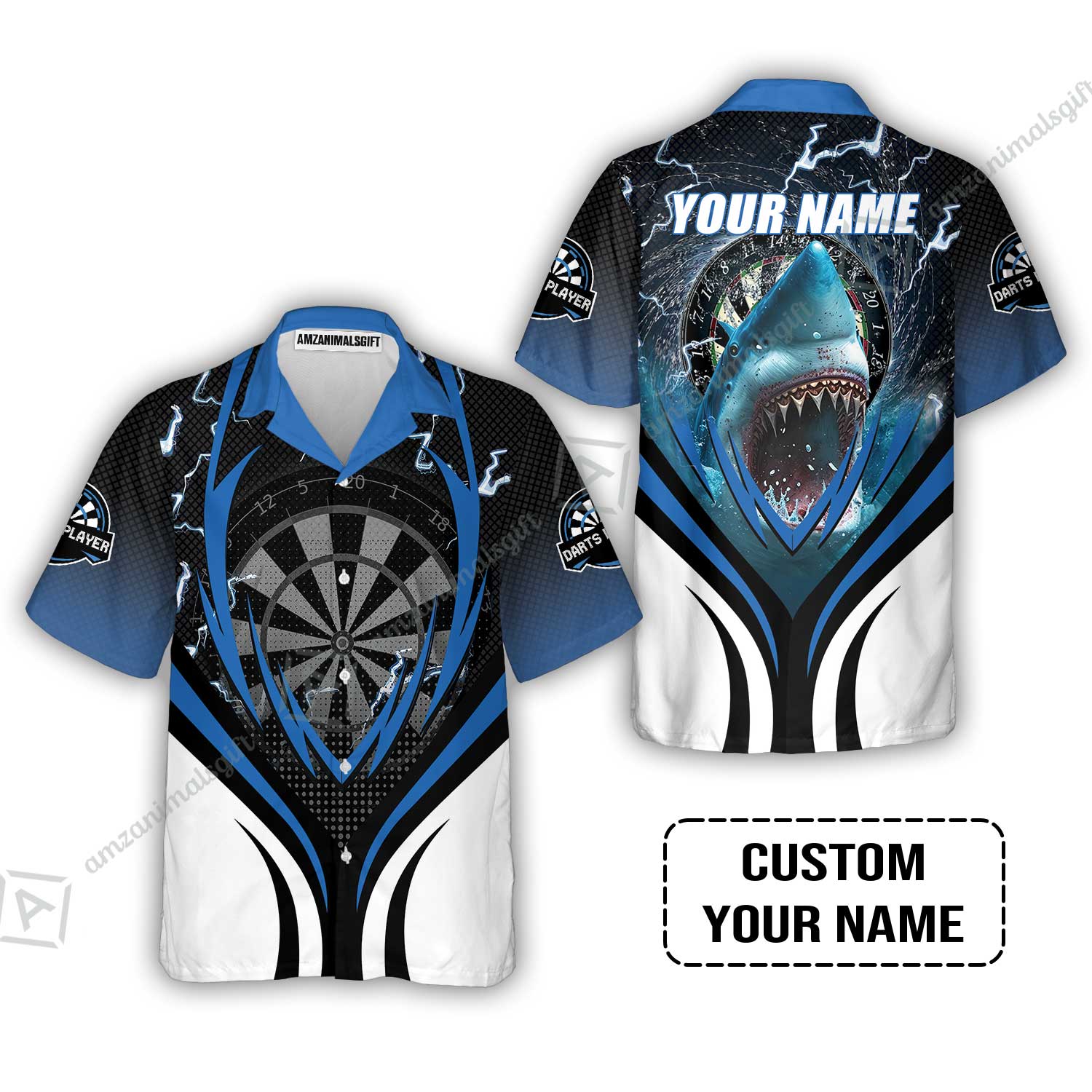 Shark And Darts Custom Name T-Shirt, Bullseye Dartboard Personalized T-Shirt - Image 3
