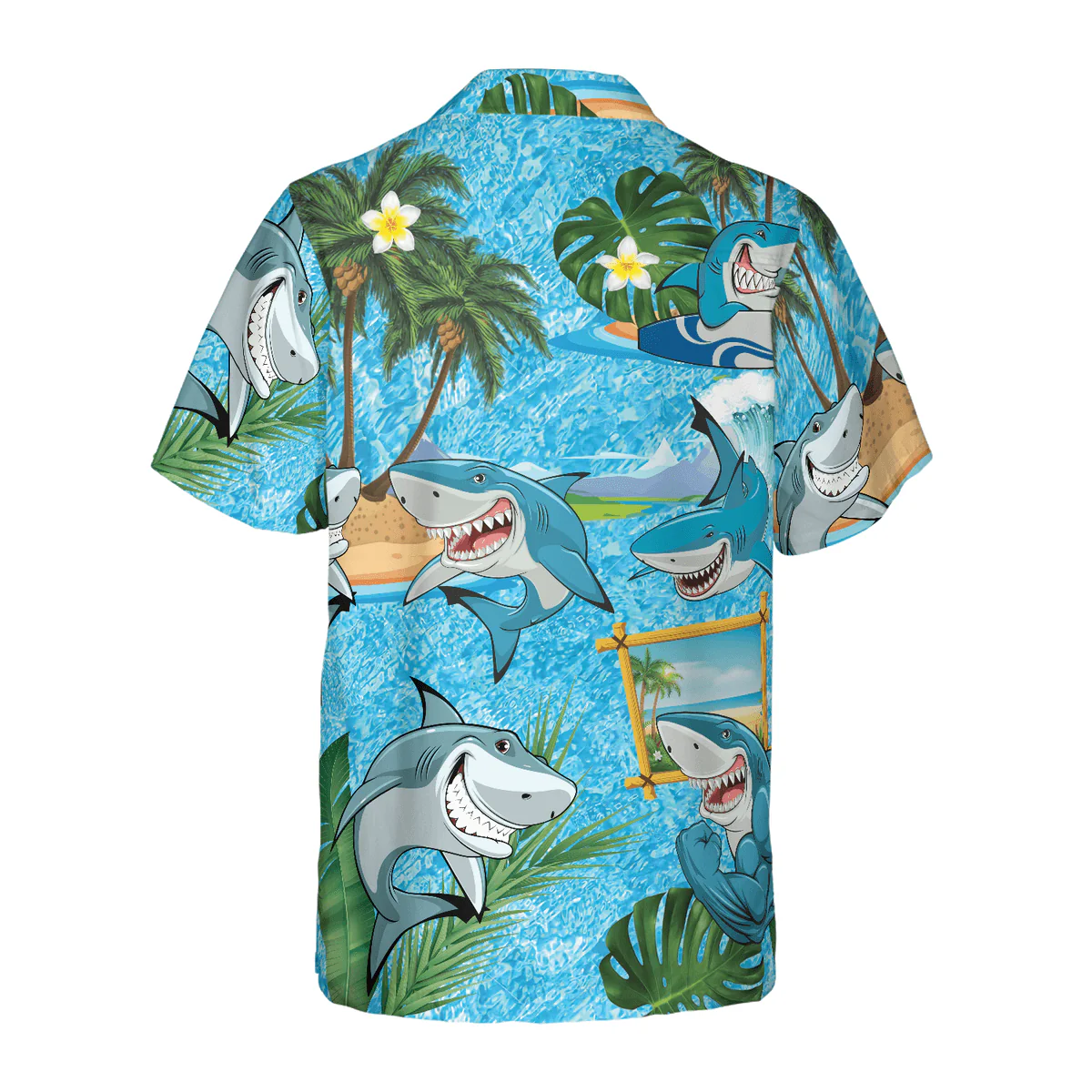 Shark Hawaiian Shirt, Blue Beach, Coconut Tree, Sharks On The Beach Aloha Shirt For Men - Perfect Gift For Husband, Boyfriend, Friend, Family - Image 3