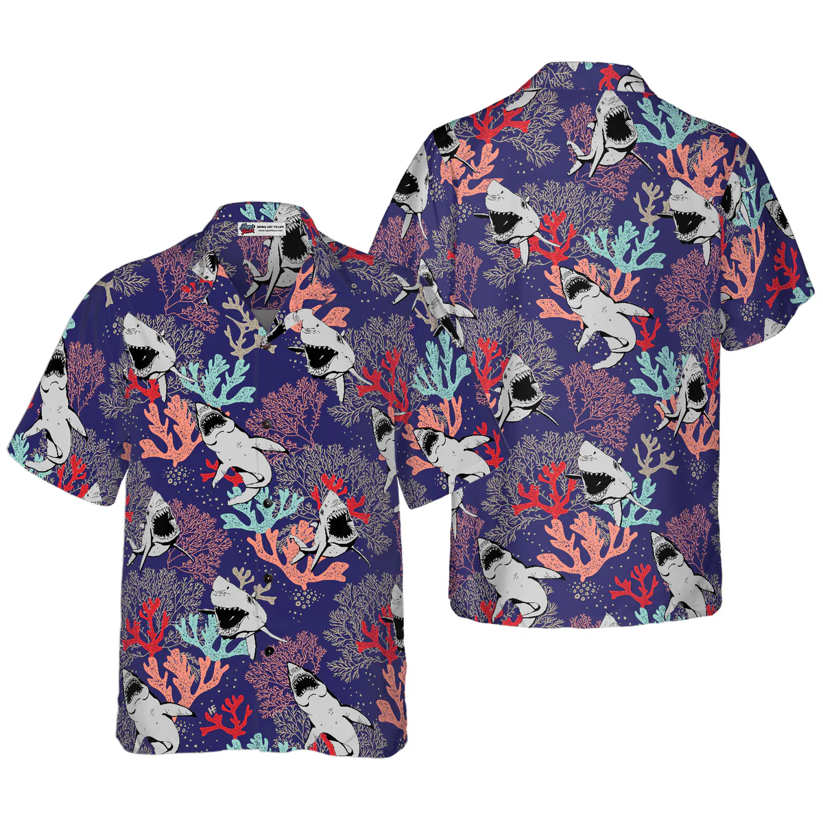 Shark Hawaiian Shirt, Blue Ocean, Coral, Sharks Aloha Shirt For Men - Perfect Gift For Husband, Boyfriend, Friend, Family