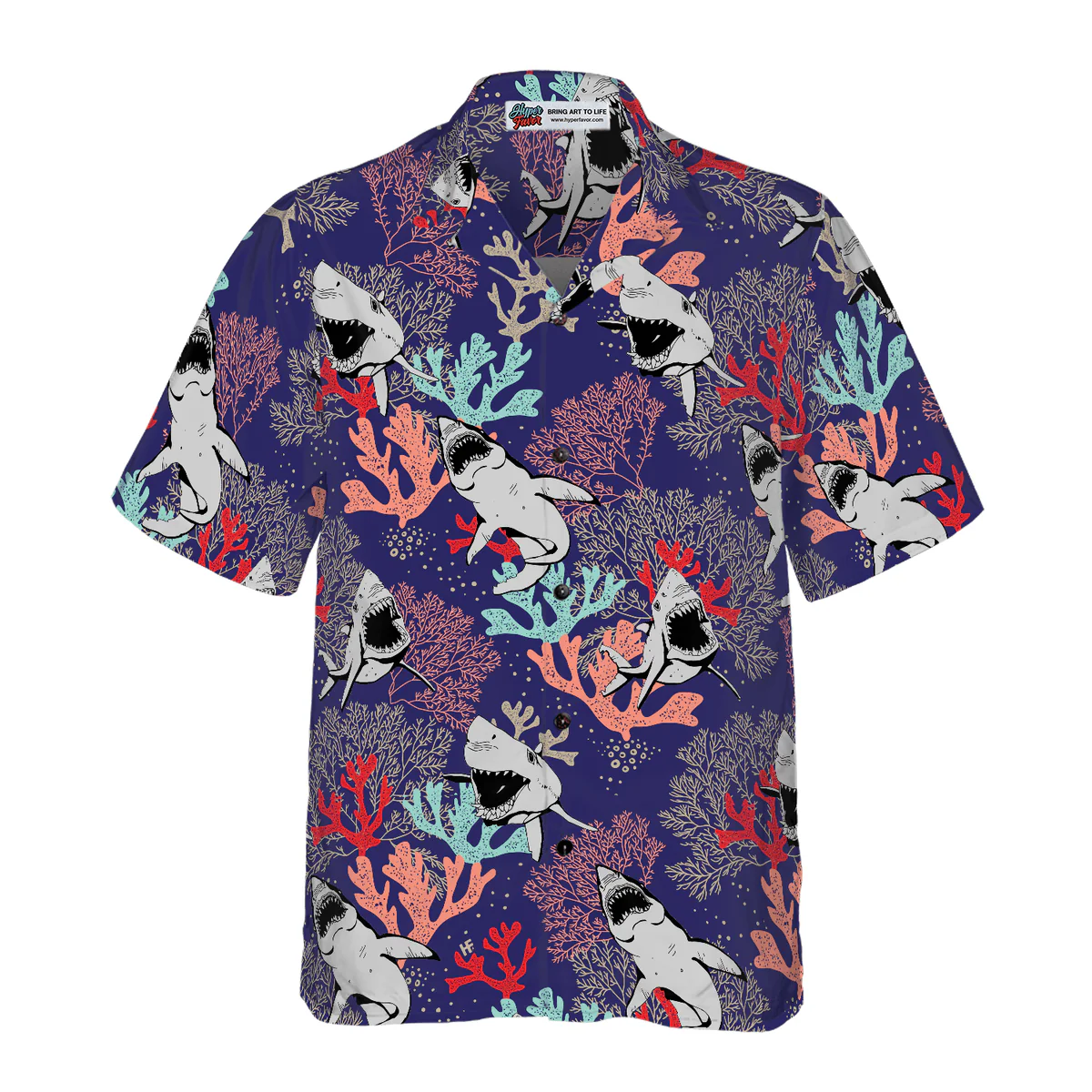 Shark Hawaiian Shirt, Blue Ocean, Coral, Sharks Aloha Shirt For Men - Perfect Gift For Husband, Boyfriend, Friend, Family - Image 2
