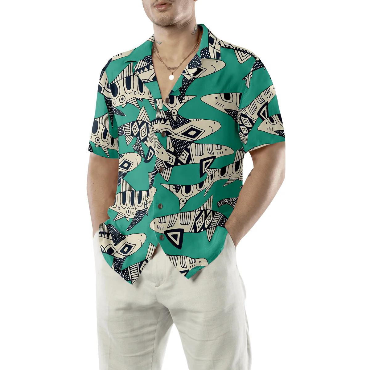 Shark Hawaiian Shirt, Blue Ocean, Sharks On Ocean Aloha Shirt For Men - Perfect Gift For Husband, Boyfriend, Friend, Family - Image 5