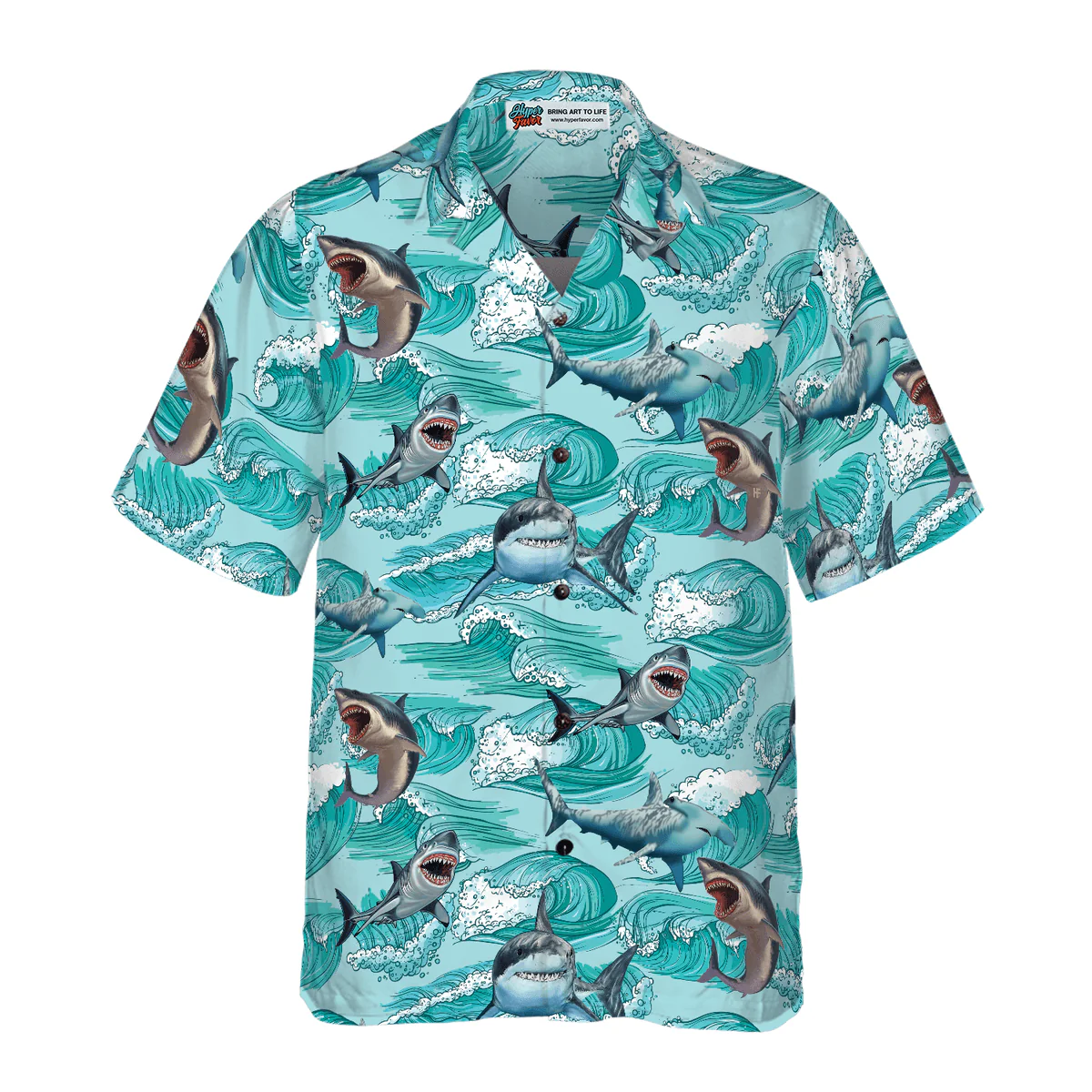 Shark Hawaiian Shirt, Blue Sea, Shark On Sea Waves Aloha Shirt For Men - Perfect Gift For Husband, Boyfriend, Friend, Family - Image 2