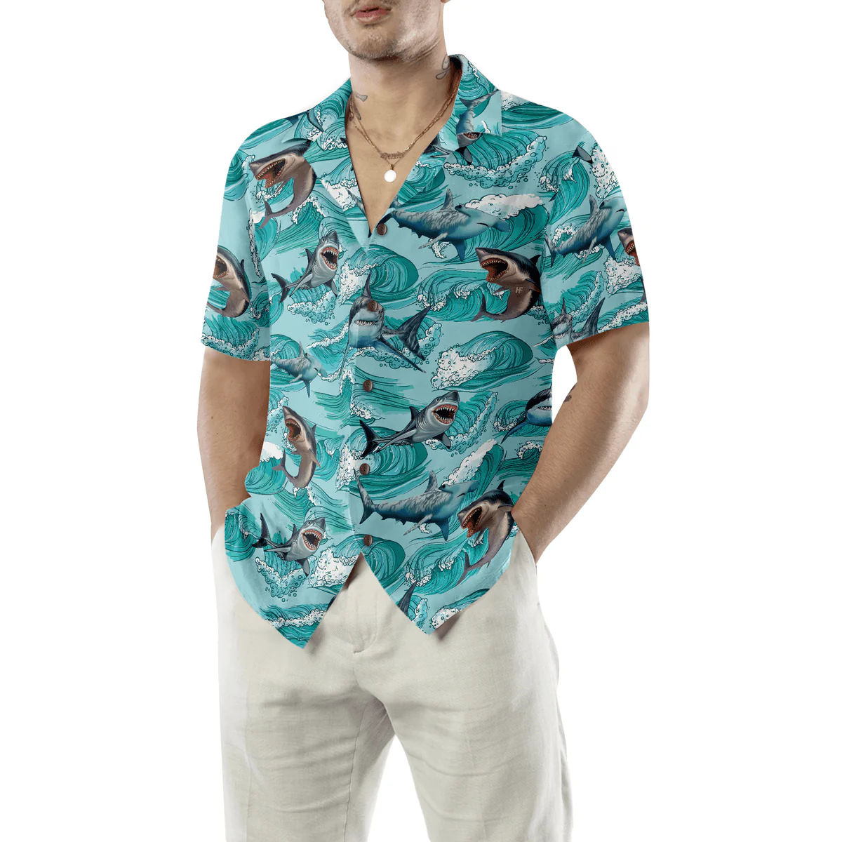 Shark Hawaiian Shirt, Blue Sea, Shark On Sea Waves Aloha Shirt For Men - Perfect Gift For Husband, Boyfriend, Friend, Family - Image 4