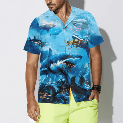 Shark Hawaiian Shirt, Dangerous Shark, Blue Sea Aloha Shirt For Men - Perfect Gift For Husband, Boyfriend, Friend, Family - Image 4