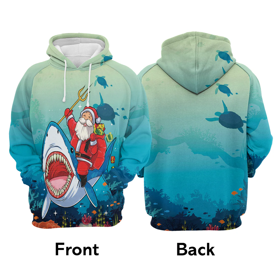 Shark Premium Christmas Hoodie, Santa Shark Under The Sea Christmas Colorful Unisex Hoodie For Men & Women - Perfect Gift For Christmas, Shark Lover - Image 3