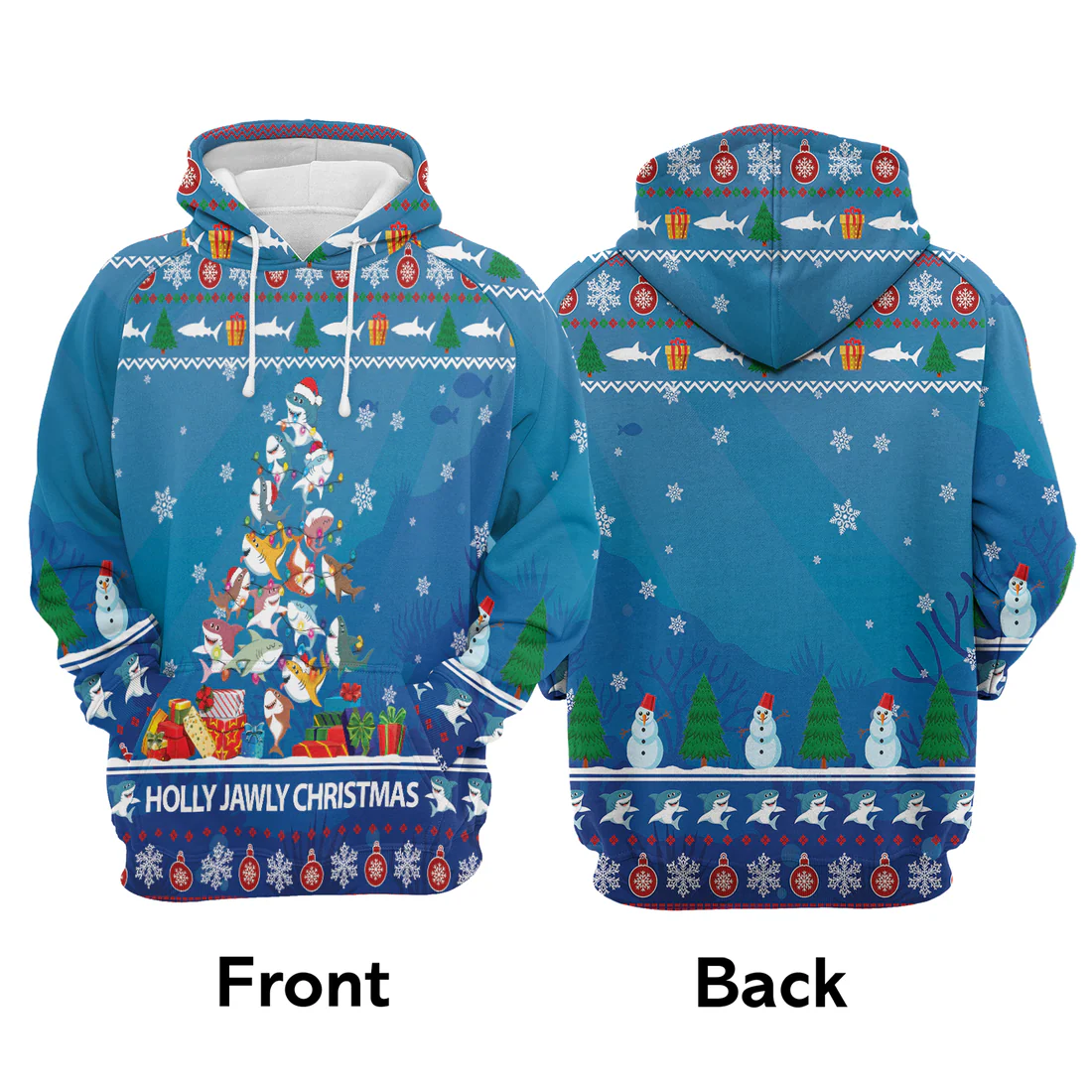 Shark Premium Christmas Hoodie, Shark Holly Jawly Christmas Unisex Hoodie For Men & Women - Perfect Gift For Christmas, Shark Lover - Image 3