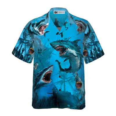 Shark Under The Sea Hawaiian Shirt, Shark Aloha Shirt For Men - Perfect Gift For Shark Lovers, Husband, Boyfriend, Friend, Family - Image 2