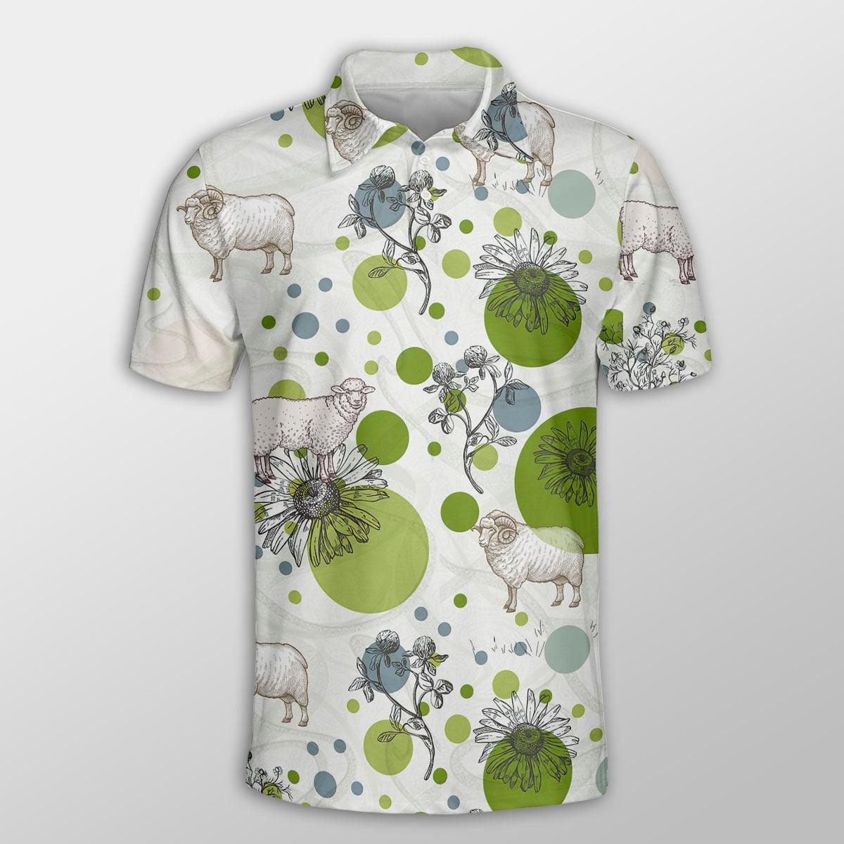 Sheep Men Polo Shirts For Summer - Sheep Flower Garden Pattern Shirts For Men - Perfect Gift For Sheep Lovers, Cattle Lovers