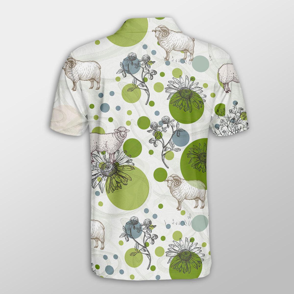 Sheep Men Polo Shirts For Summer - Sheep Flower Garden Pattern Shirts For Men - Perfect Gift For Sheep Lovers, Cattle Lovers - Image 2