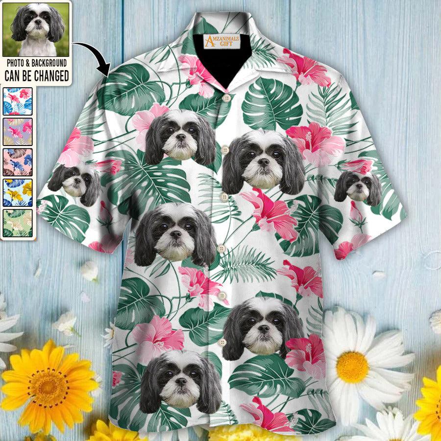 Shih Tzu Face Custom Aloha Hawaii Shirt - Dog Custom Photo With Tropical Pattern Personalized Hawaiian Shirt - Perfect Gift For Dog Lovers, Friend, Family