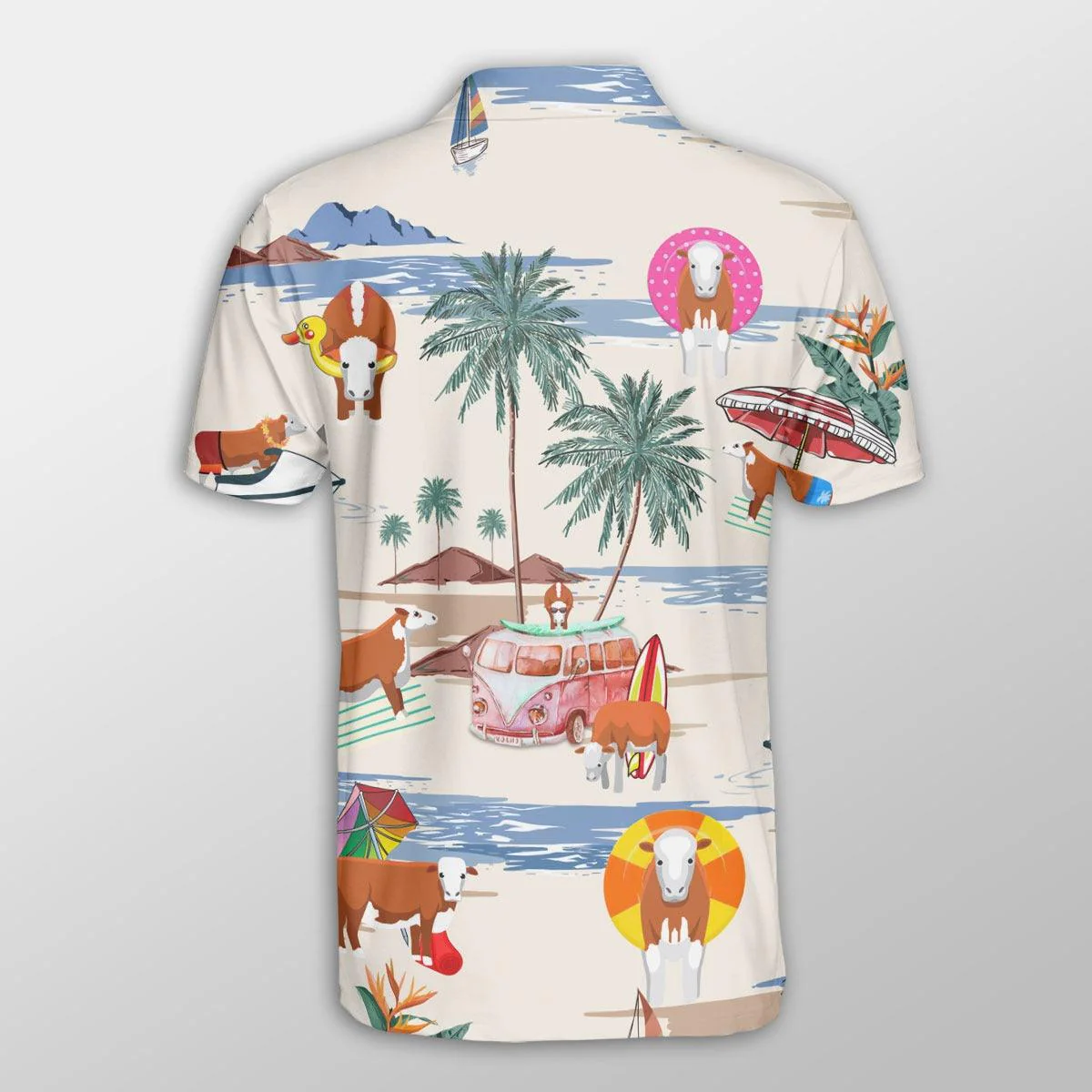 Simmental Men Polo Shirts For Summer - Simmental Summer Beach Pattern Button Shirts For Men - Perfect Gift For Simmental Lovers, Cattle Lovers - Image 3